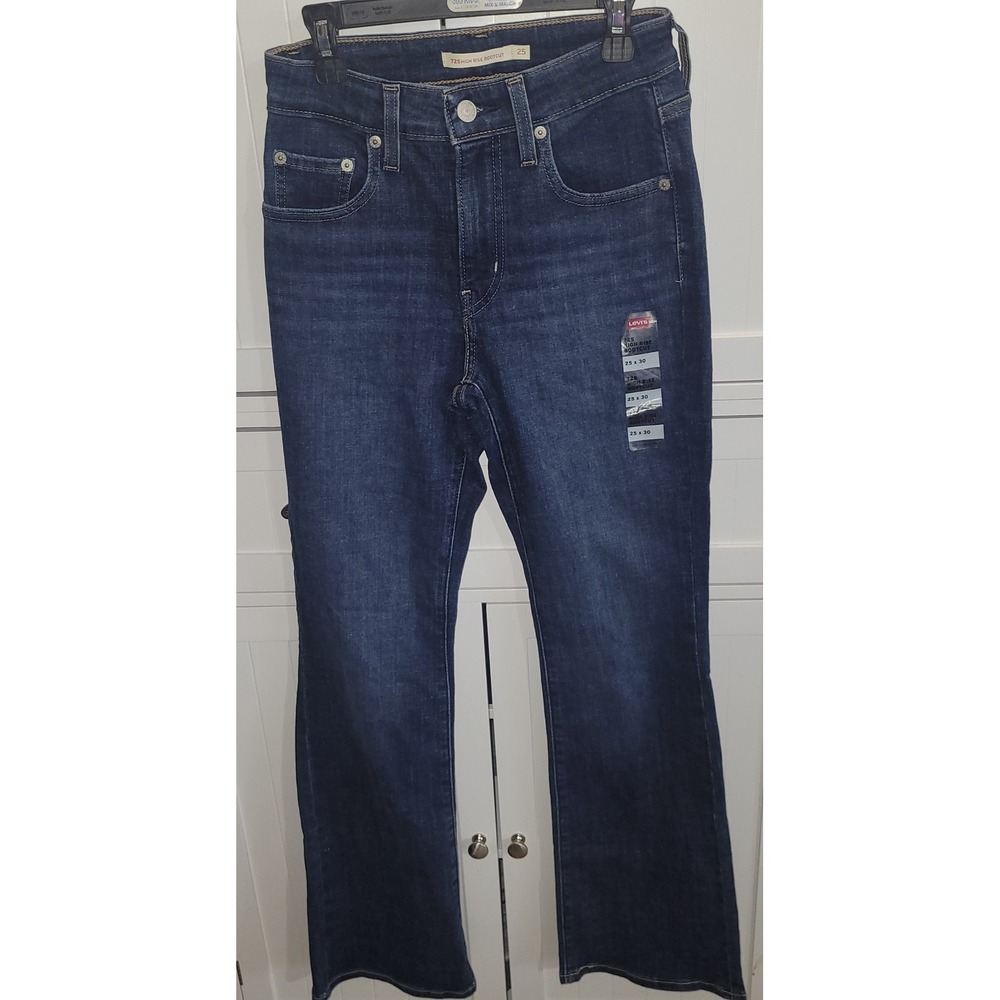 Levis 725 High Rise Bootcut Jeans Dark Wash Stretch Denim 25x30